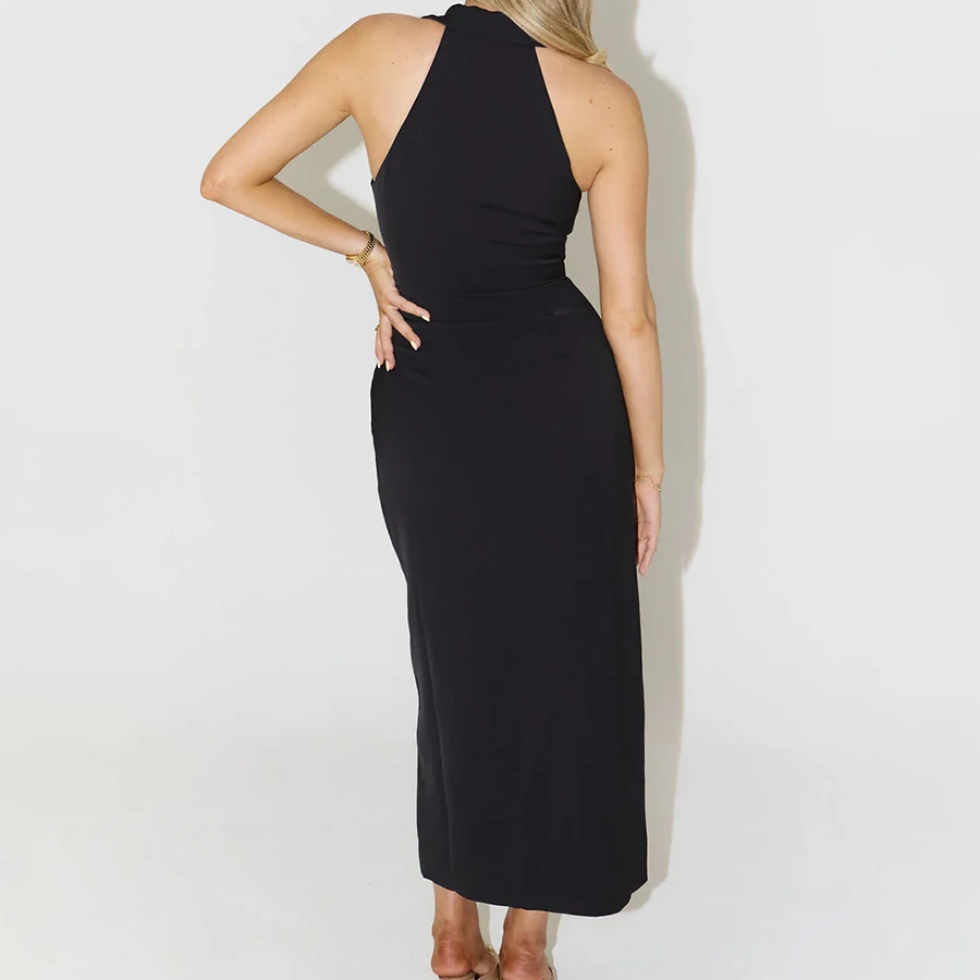 Sleeveless Slim Fit Long Shirt Dress – Solid Color Button-Down Summer Dress with Collar for Women
