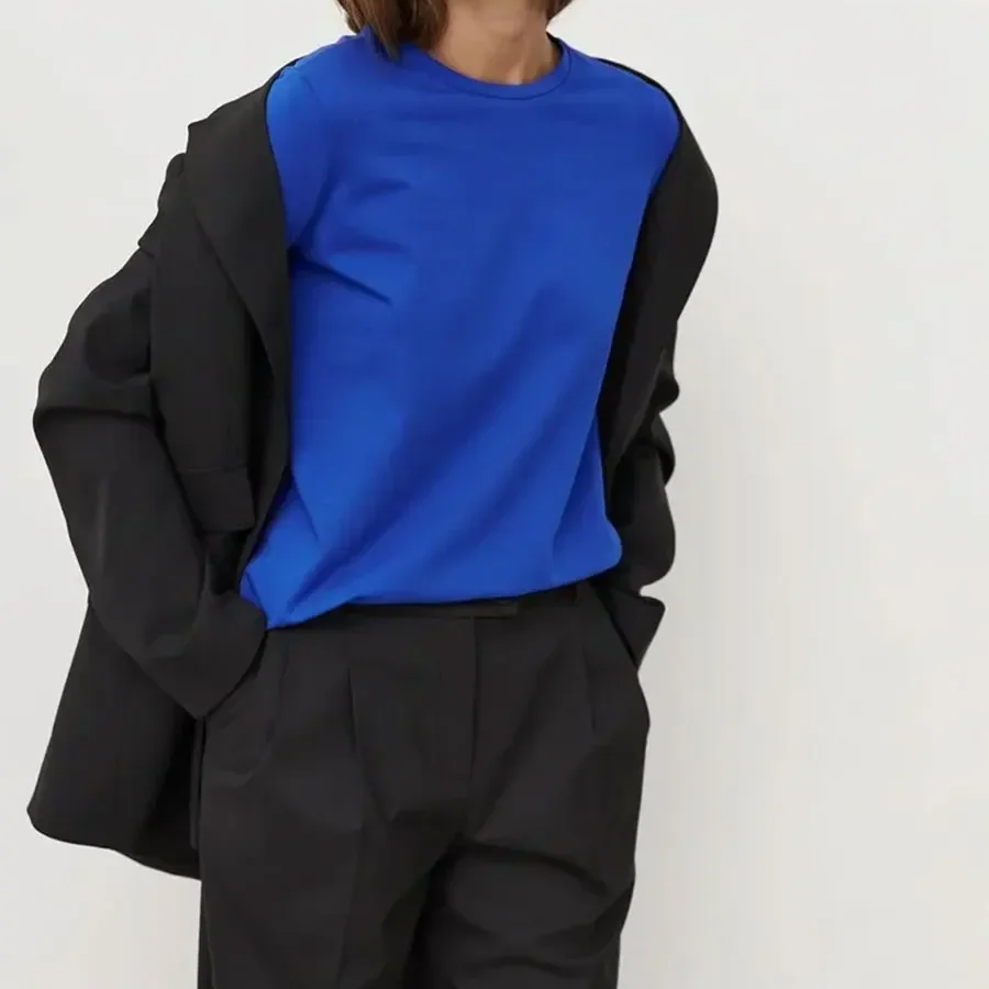 Women's 100% Cotton Long Sleeve Oversized T-Shirt – Loose Basic Solid Top for Spring and Autumn Casual Wear