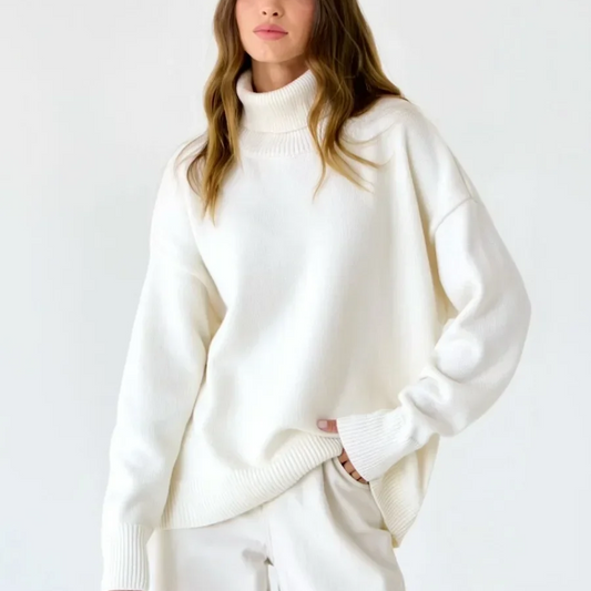 Women's Oversized Turtleneck Sweater – Thick Knit Casual Pullover for Autumn Winter