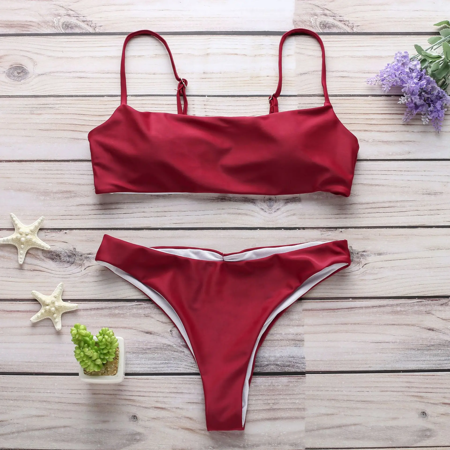 Solid Color Sexy Bikini Set – Women's Two-Piece Low Waist Swimsuit with Padded Top, Summer Swimwear XL Sizes