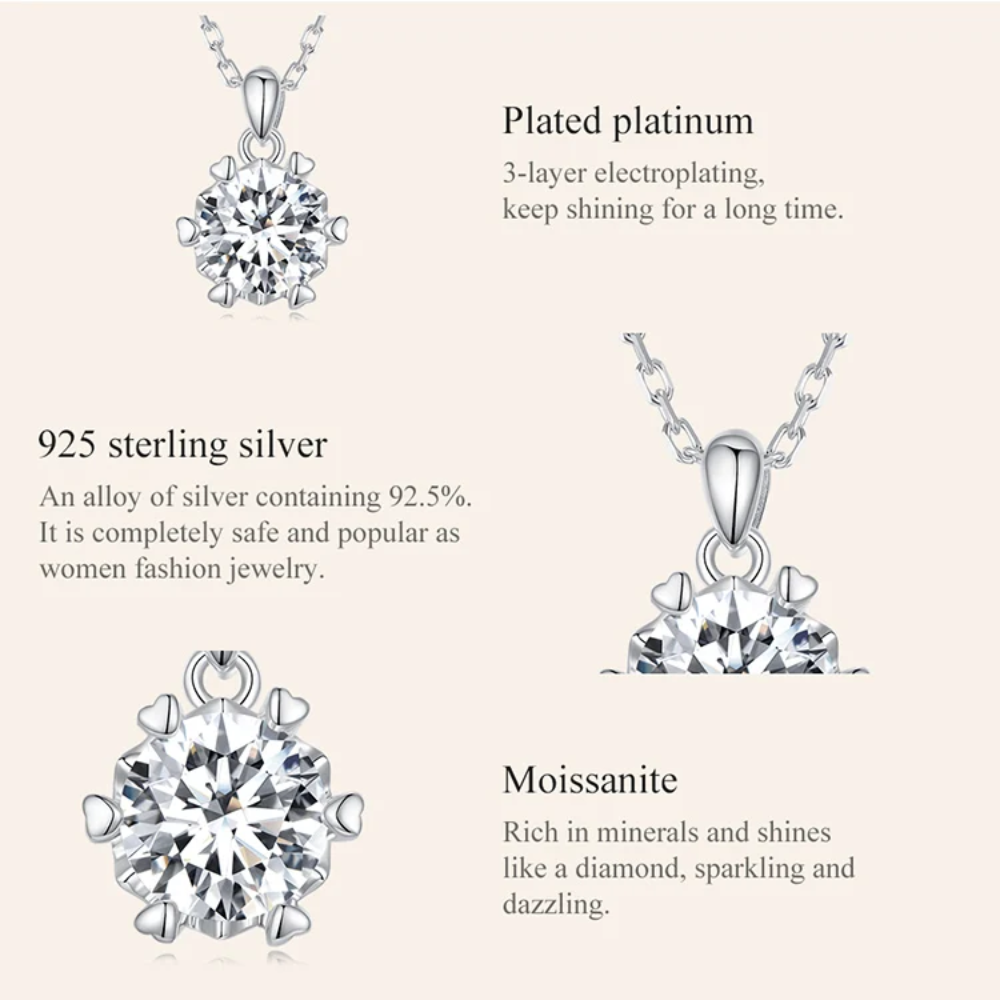 1 Carat Moissanite Pendant Necklace for Women – High-Quality 925 Sterling Silver, D Color VVS1, Elegant Geometric Design for Bridal & Party Jewelry
