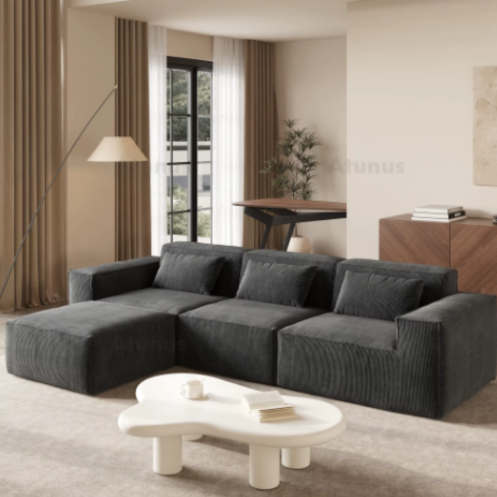 Stock Modular Corduroy Sectional Sofa – Vacuum Compressed L-Shaped Couch Set for Living Room
