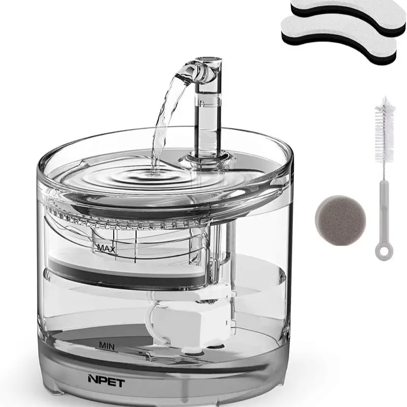 1.5L Transparent Cat Water Fountain – Ultra-Quiet Automatic Pet Drinking Dispenser with 3 Water Modes & Quadruple Filtration