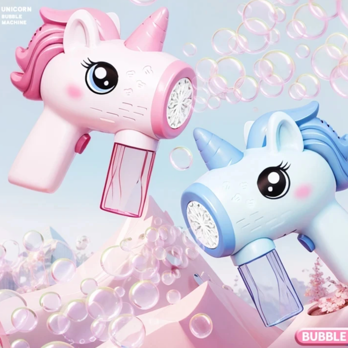 Unicorn Bubble Gun Toy – Electric Light-Up Bubble Machine for Kids, Summer Outdoor Soap Blower