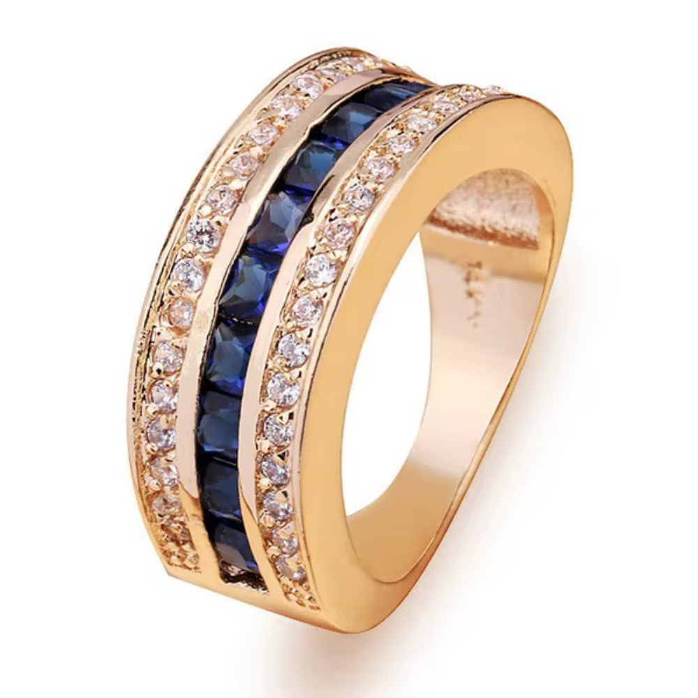 18K Yellow Gold Sapphire and Diamond Jewelry Set – Full Diamond Ring and Pendant Necklace for Women and Men, Classic Fine Jewelry Gift