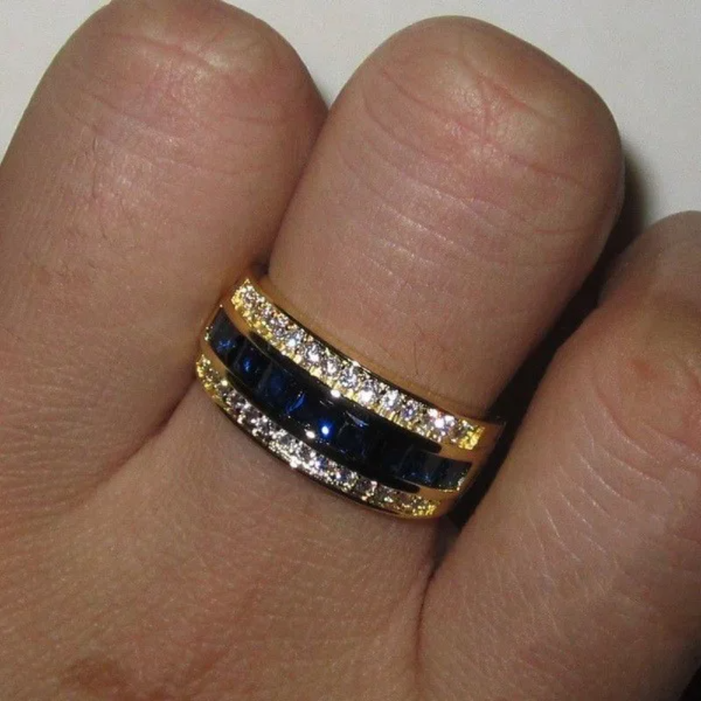 18K Yellow Gold Sapphire and Diamond Jewelry Set – Full Diamond Ring and Pendant Necklace for Women and Men, Classic Fine Jewelry Gift