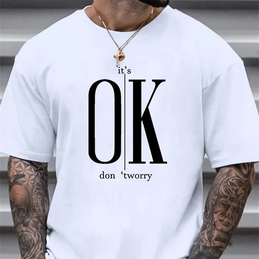 3D OK Print Loose Fit T-Shirt – Lightweight Streetwear Tee for Men
