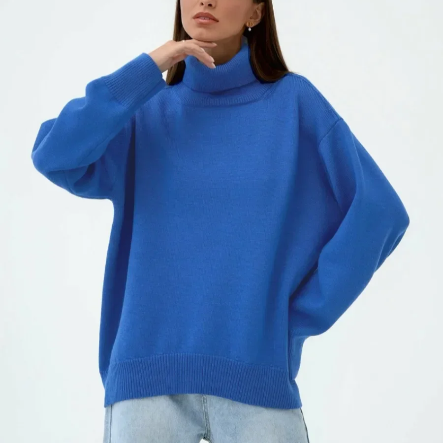 Women's Oversized Turtleneck Sweater – Thick Knit Casual Pullover for Autumn Winter
