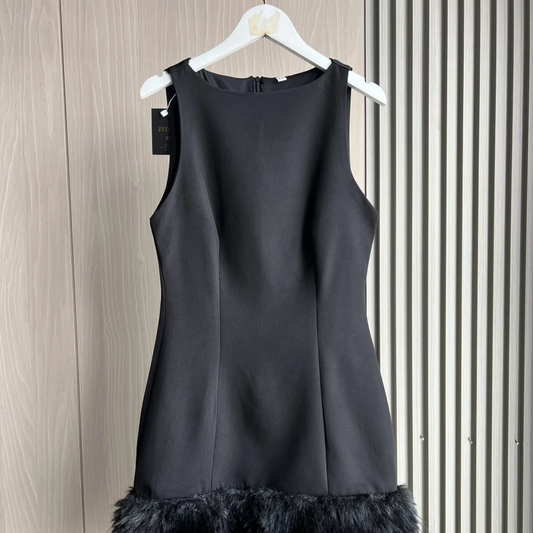 Women's Sexy Feather Embellished Mini Dress – Sleeveless Crew Neck Straight Sundress