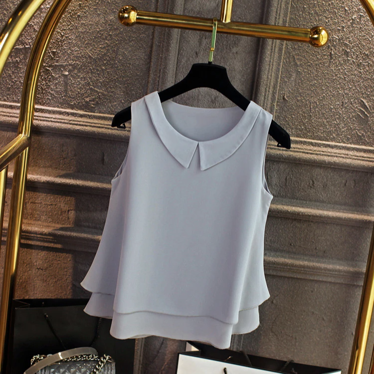 Sleeveless Chiffon Blouse with Peter Pan Collar – Oversized Summer Top for Women