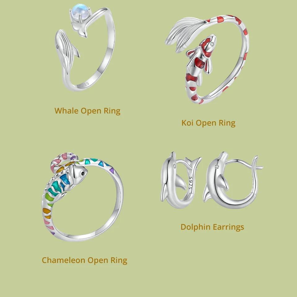 Adjustable Red Koi Fish Ring in 925 Sterling Silver – Lucky Animal Cocktail Ring with Zircon Detail