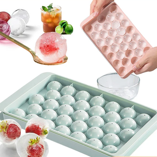 33-Ball Round Ice Cube Tray with Lid – Mini Ice Ball Maker Mold for Whiskey, Cocktails, and Cold Drinks