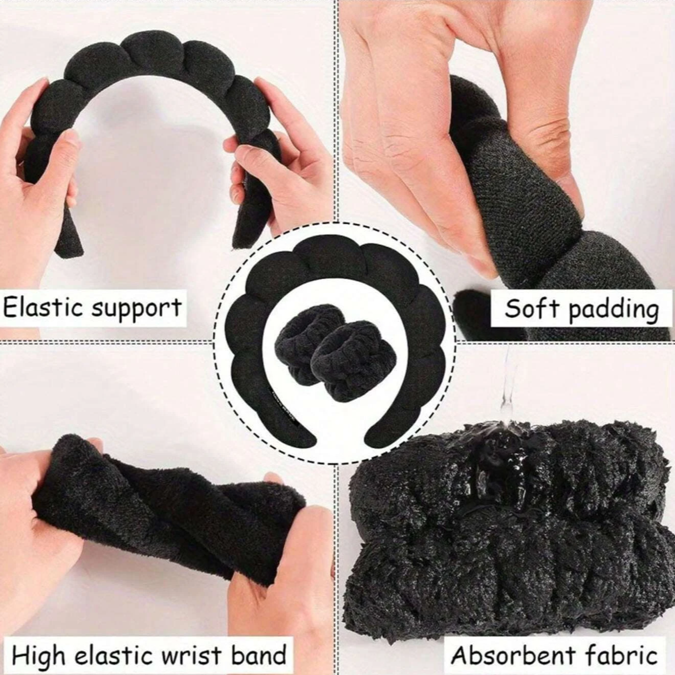 3-Piece Luxury Spa Headband and Wristband Set – Soft Fiber Face Wash & Makeup Hair Accessory Kit