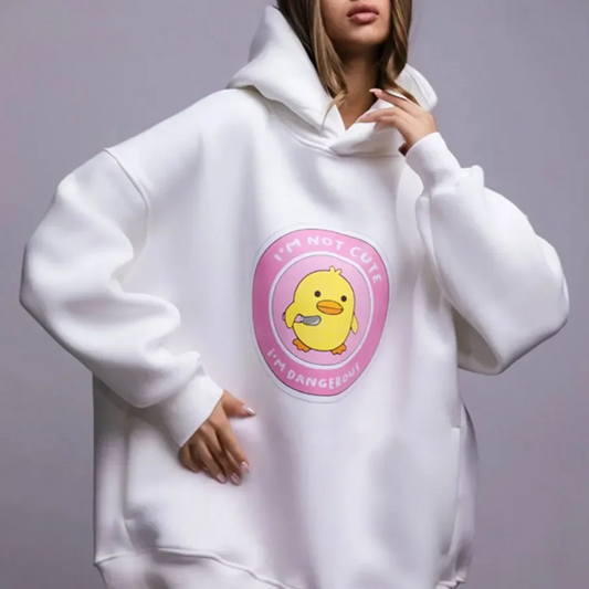 Women's Oversized Printed Hoodie – Warm Loose-Fit Pullover Sweatshirt with Drop Sleeves for Autumn and Winter