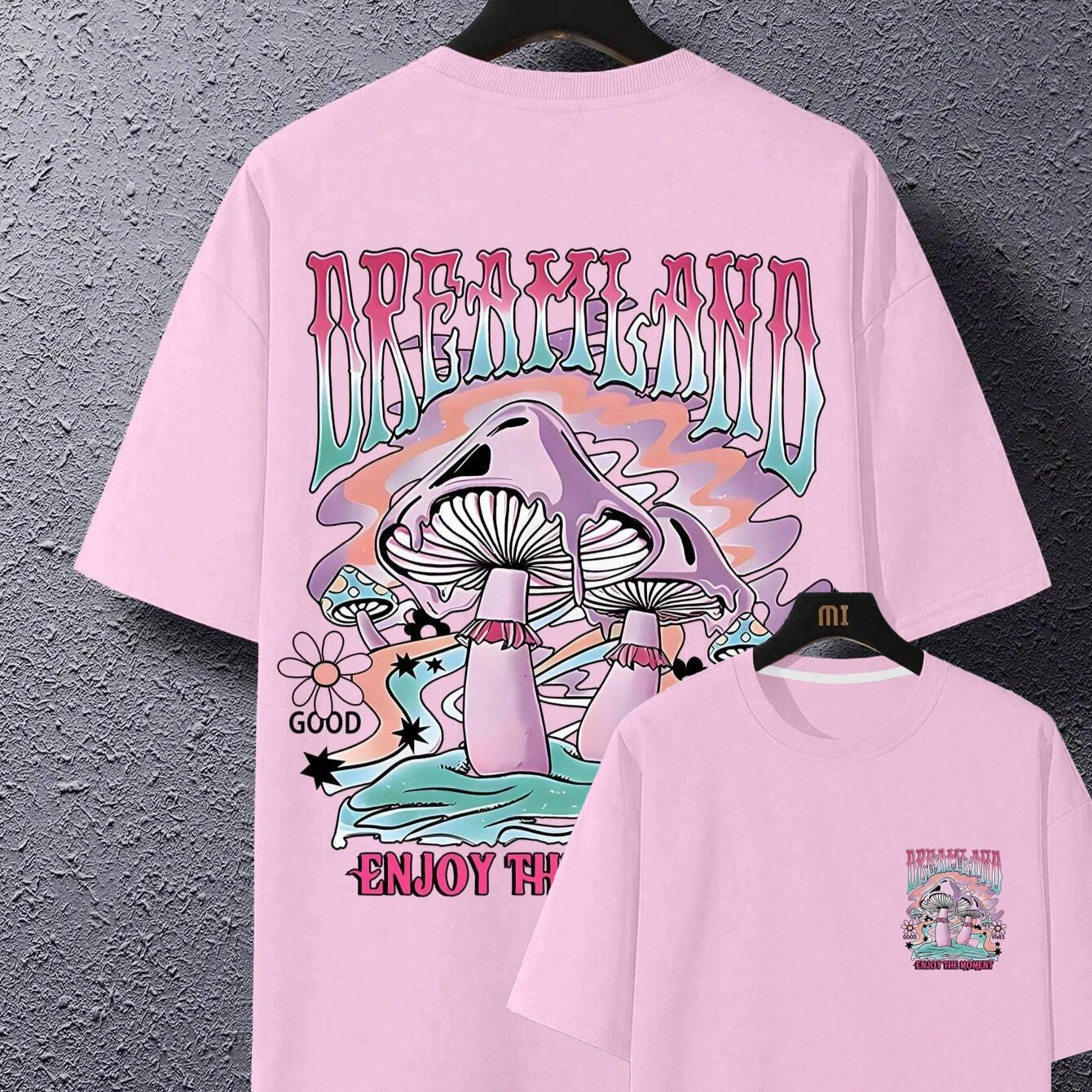 Unisex Cotton T-Shirt with Mushroom Back Print – Oversized Streetwear Style Tee (S–4XL)