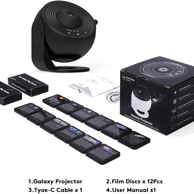 12-in-1 HD Galaxy Projector Night Light – 360° Rotating Star Planetarium Lamp for Kids and Romantic Spaces