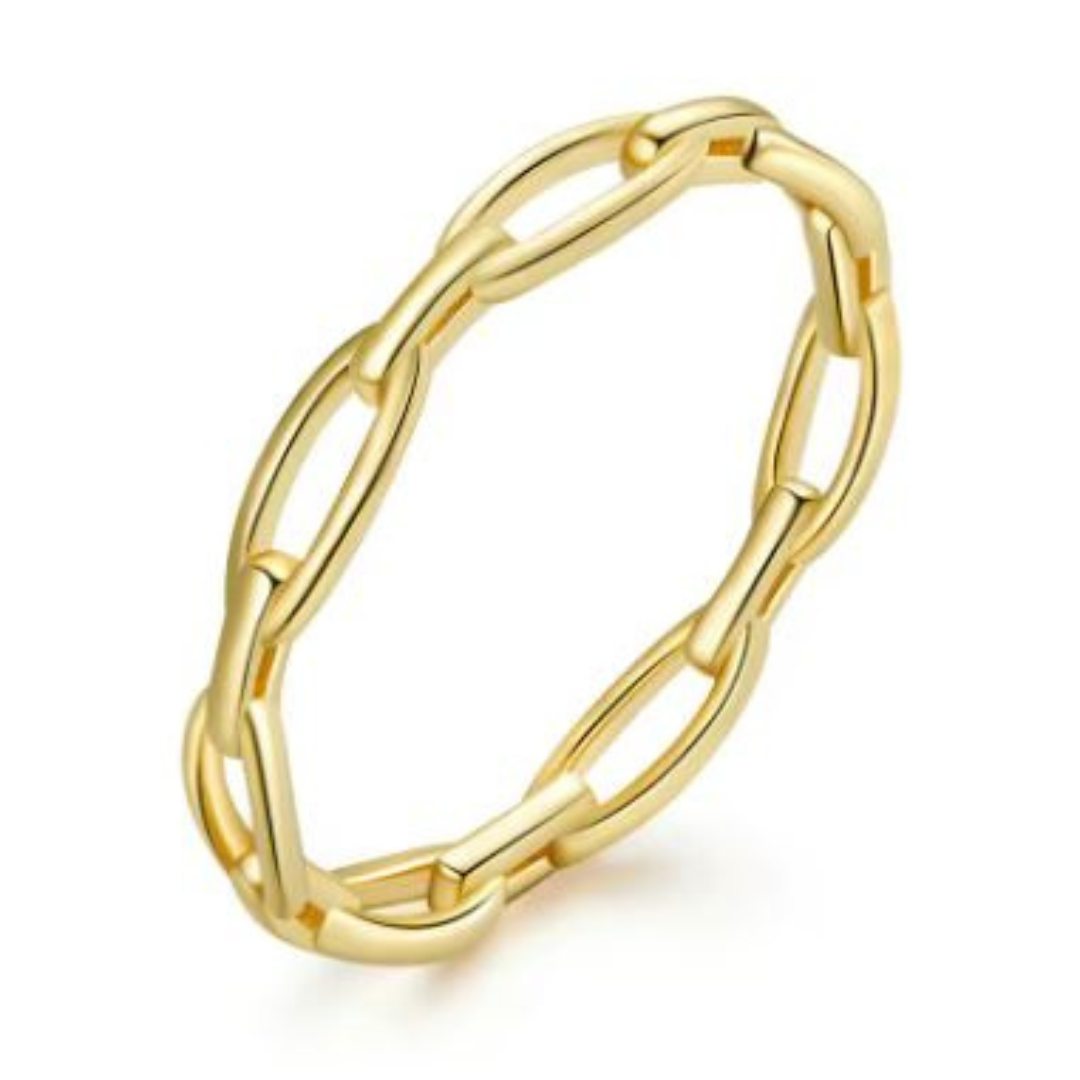 Bohemian Geometric Chain Ring – 925 Sterling Silver Minimalist Statement Band for Women