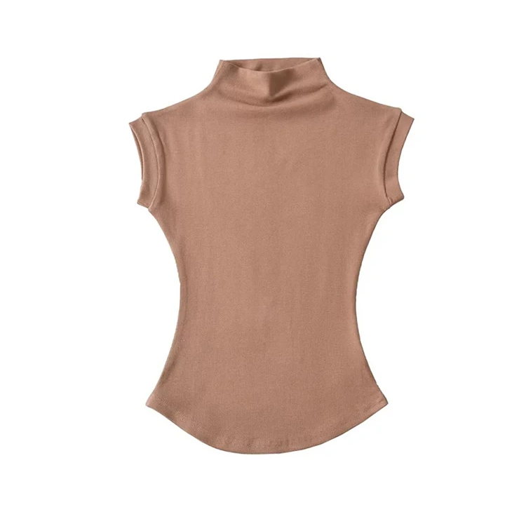 Women's Sleeveless Slim Fit Turtleneck Top – a Summer Knit Pullover Tee for Casual Streetwear