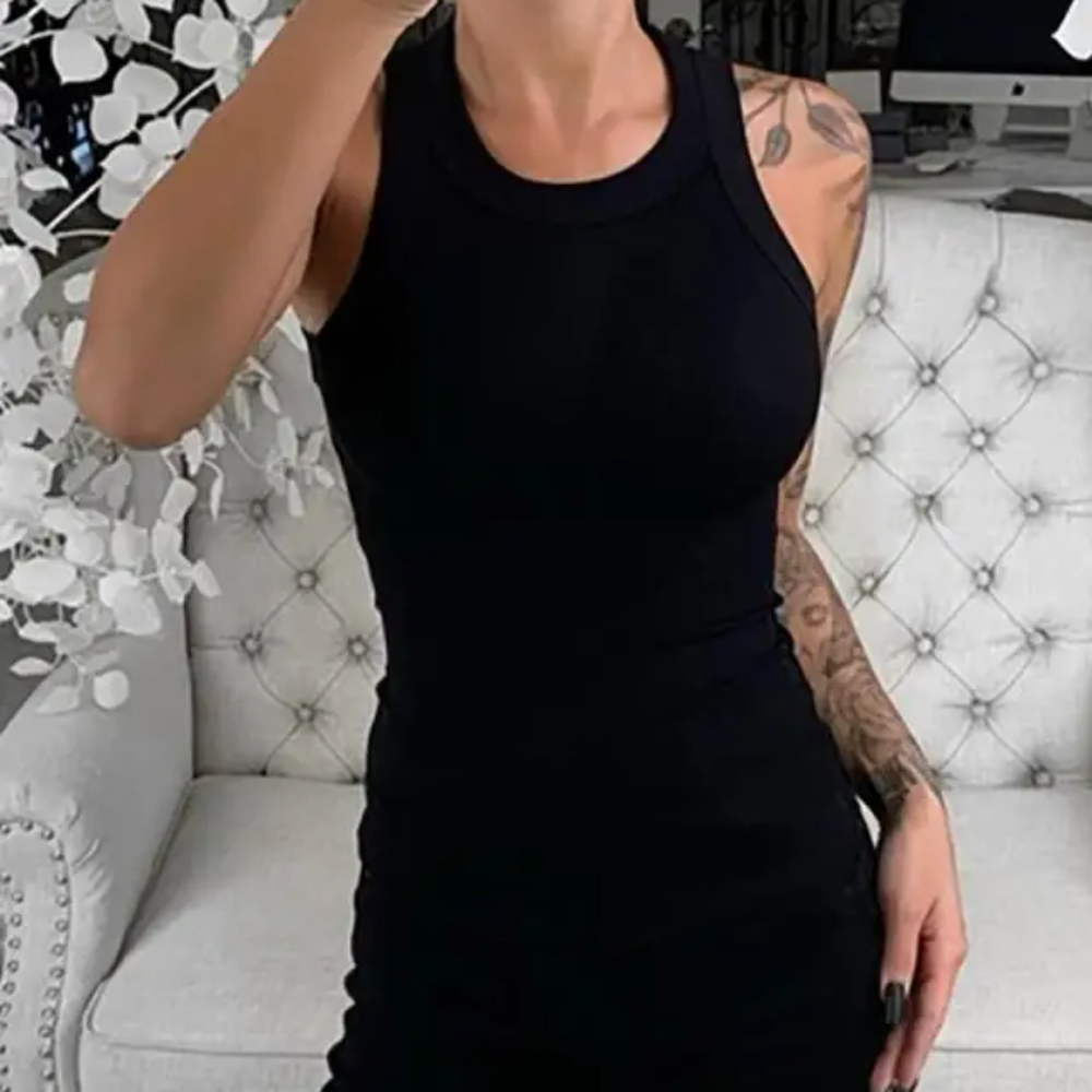 Women's Ribbed Round Neck Tank Top – Solid Color Elastic Cotton Camisole for Summer Casual Wear