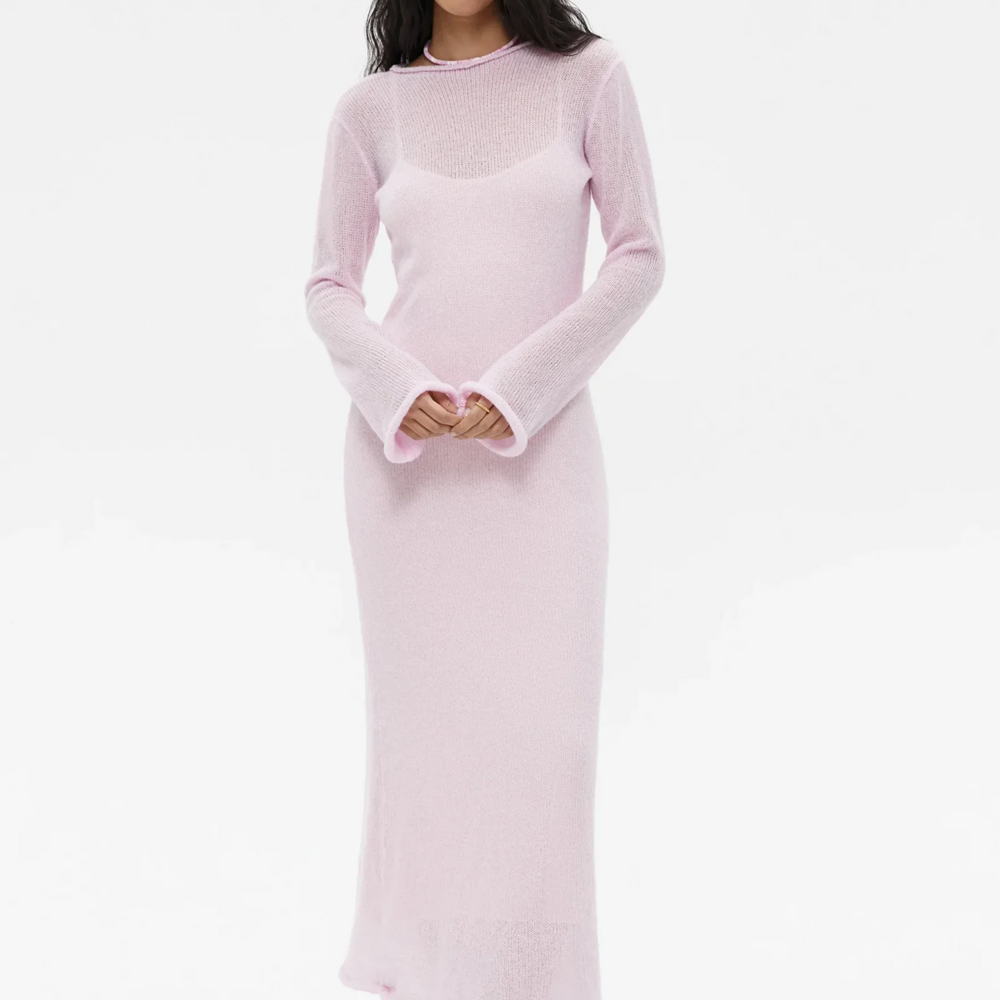 Chic Knitted Two-Piece Dress Set for Women – Long O-Neck Sweater & Camisole Skirt Ensemble
