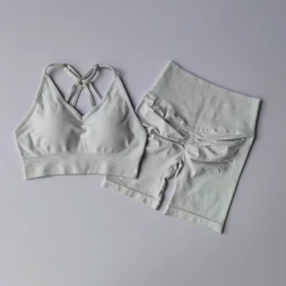 Women's Quick-Dry Yoga Set – High-Waisted Shorts & Beautiful Back Suspender Bra