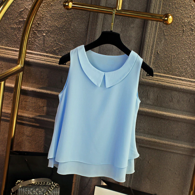 Sleeveless Chiffon Blouse with Peter Pan Collar – Oversized Summer Top for Women