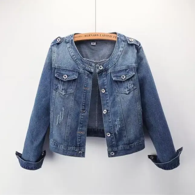Women's Pure Color Denim Jacket – Lapel Collar Single-Breasted Short Coat with Pockets