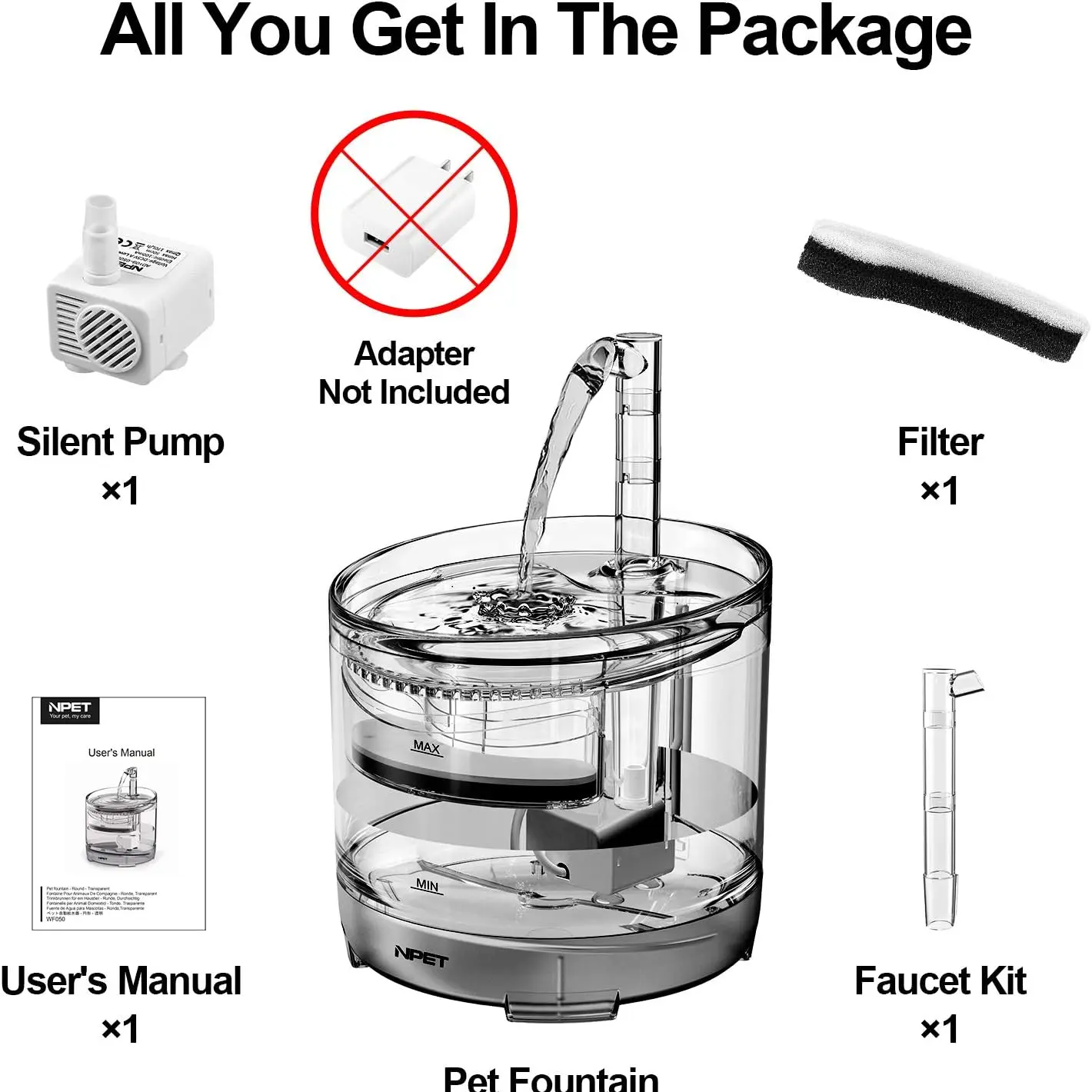 1.5L Transparent Cat Water Fountain – Ultra-Quiet Automatic Pet Drinking Dispenser with 3 Water Modes & Quadruple Filtration