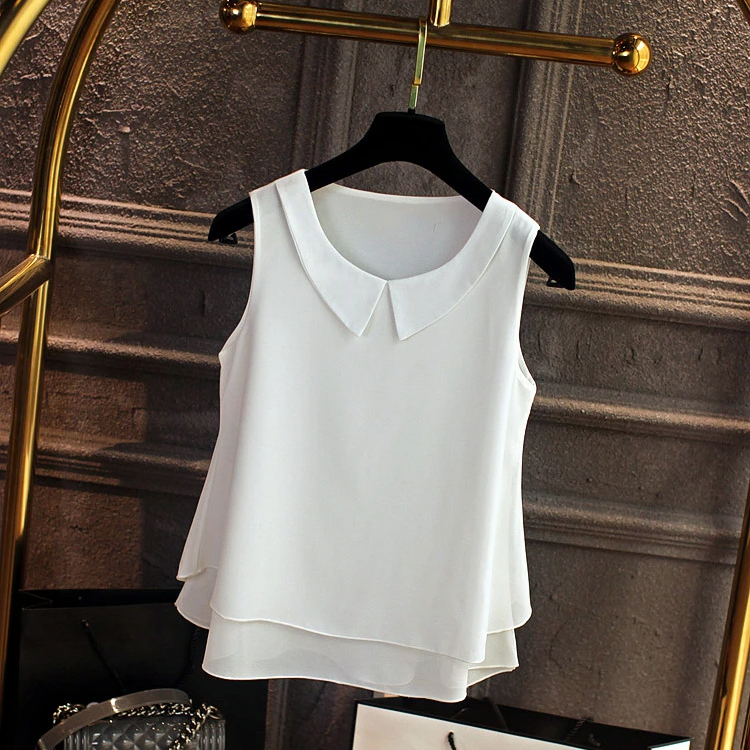 Sleeveless Chiffon Blouse with Peter Pan Collar – Oversized Summer Top for Women