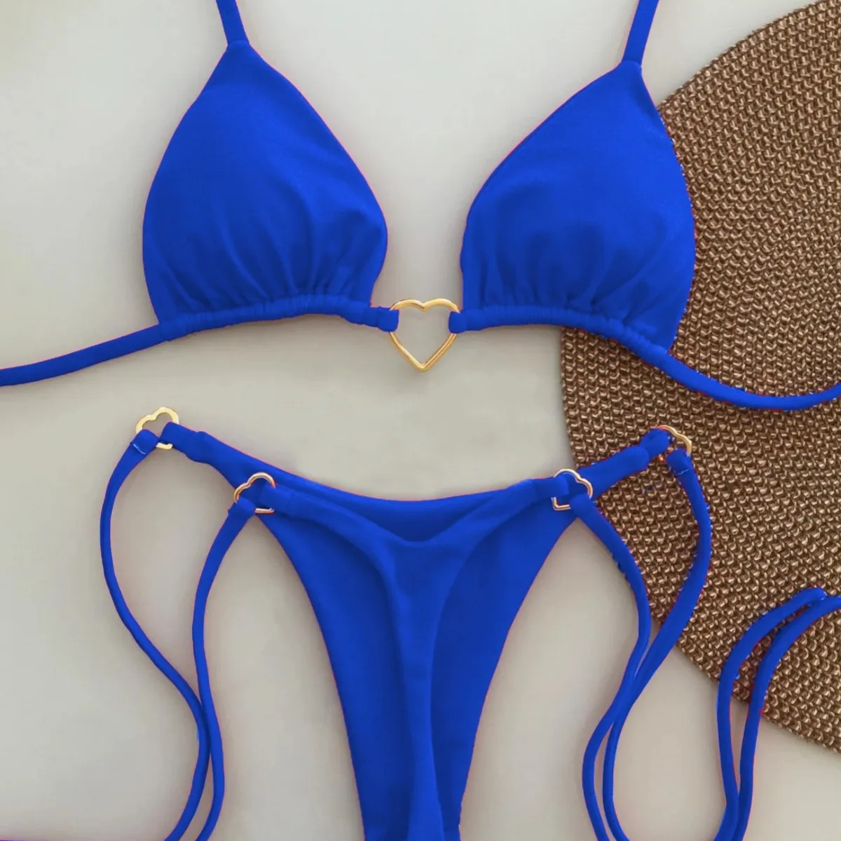White Solid Color Lace-Up Bikini Set – Fashionable Low-Waist Two-Piece Swimsuit for Women, Wire-Free Summer Beachwear