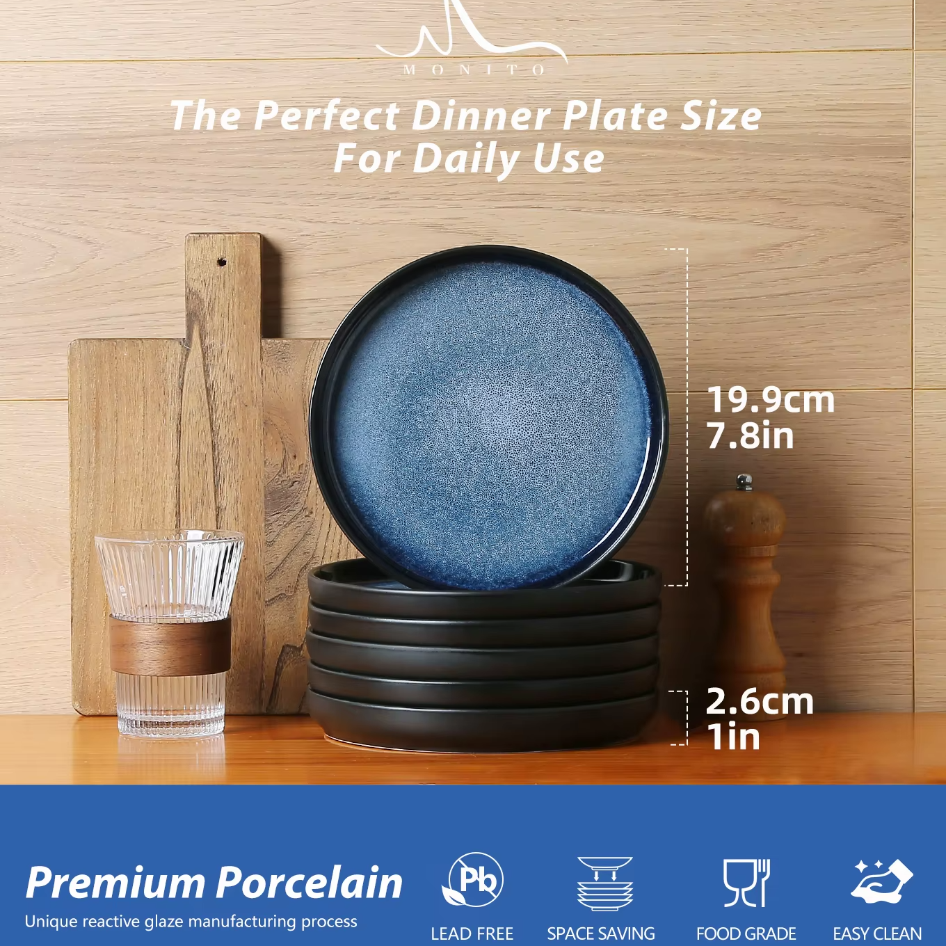 7.8" Stoneware Ceramic Plates – Set of 6 Reactive Glaze Salad & Serving Dishes, Round Glossy Dinnerware