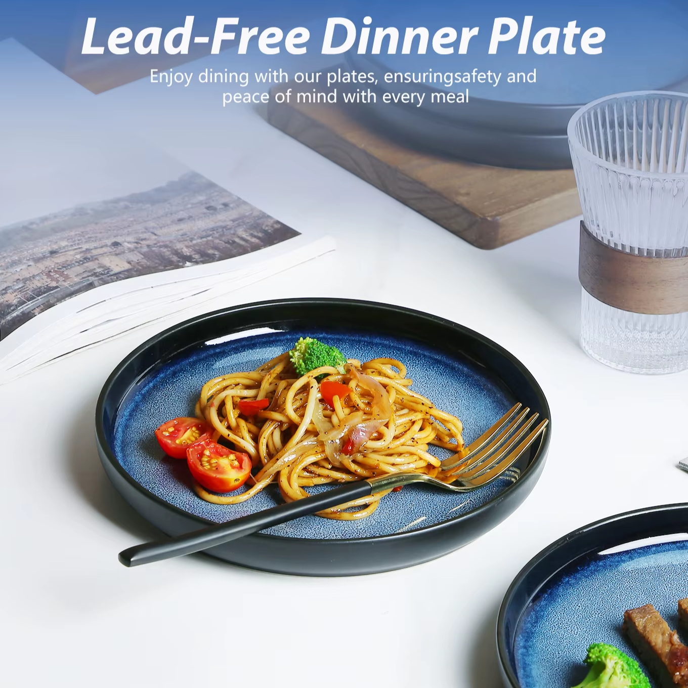 7.8" Stoneware Ceramic Plates – Set of 6 Reactive Glaze Salad & Serving Dishes, Round Glossy Dinnerware