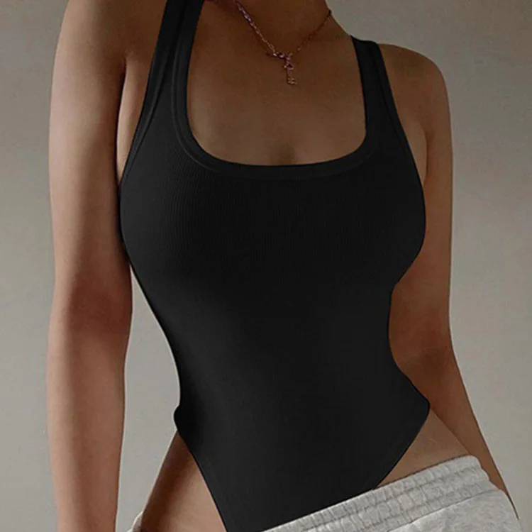 Sleeveless Knit Bodysuit – Off-Shoulder Halter Neck Bodycon Top for Women, Summer Clubwear