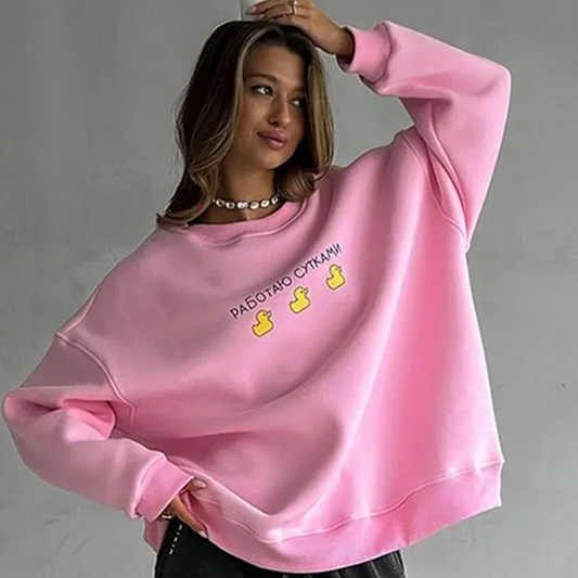 Women's Oversized Printed Sweatshirt – Casual Loose Pullover for Autumn Winter
