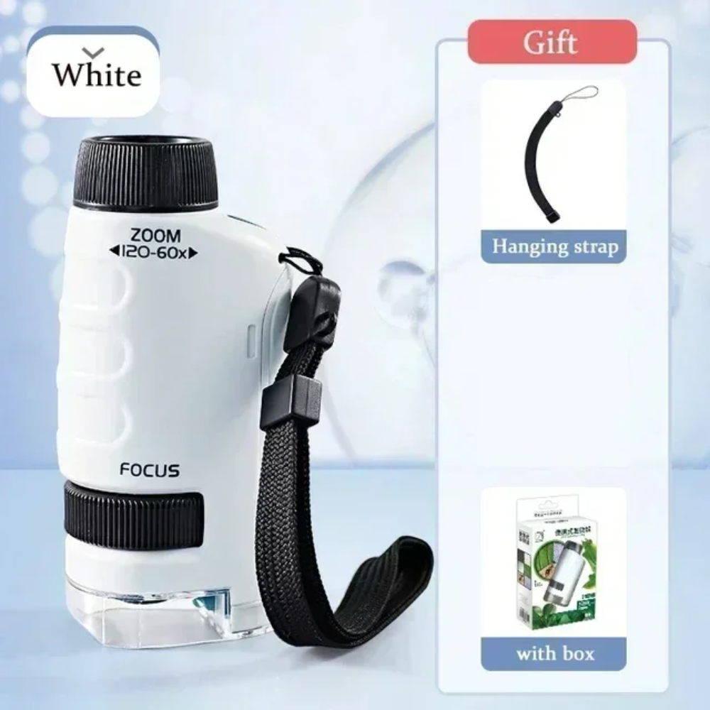 60–200X Pocket Microscope for Kids – Handheld Mini Microscope with LED Light, High-Definition Science Toy for Outdoor Exploration