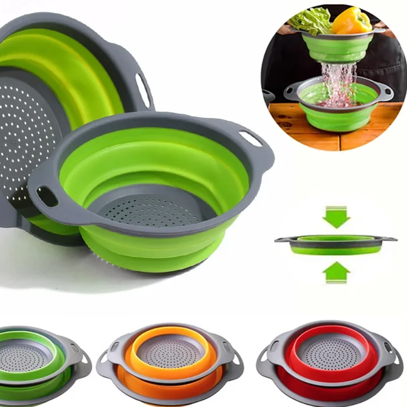 Collapsible Silicone Round Colander – Folding Vegetable & Fruit Washing Drain Basket