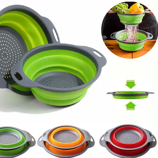 Collapsible Silicone Round Colander – Folding Vegetable & Fruit Washing Drain Basket