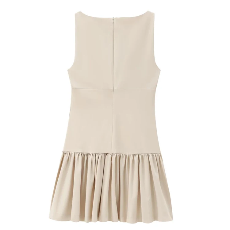Chic Ruffled Mini Dress with Bows – Sleeveless O-Neck Casual A-Line Dress for Women