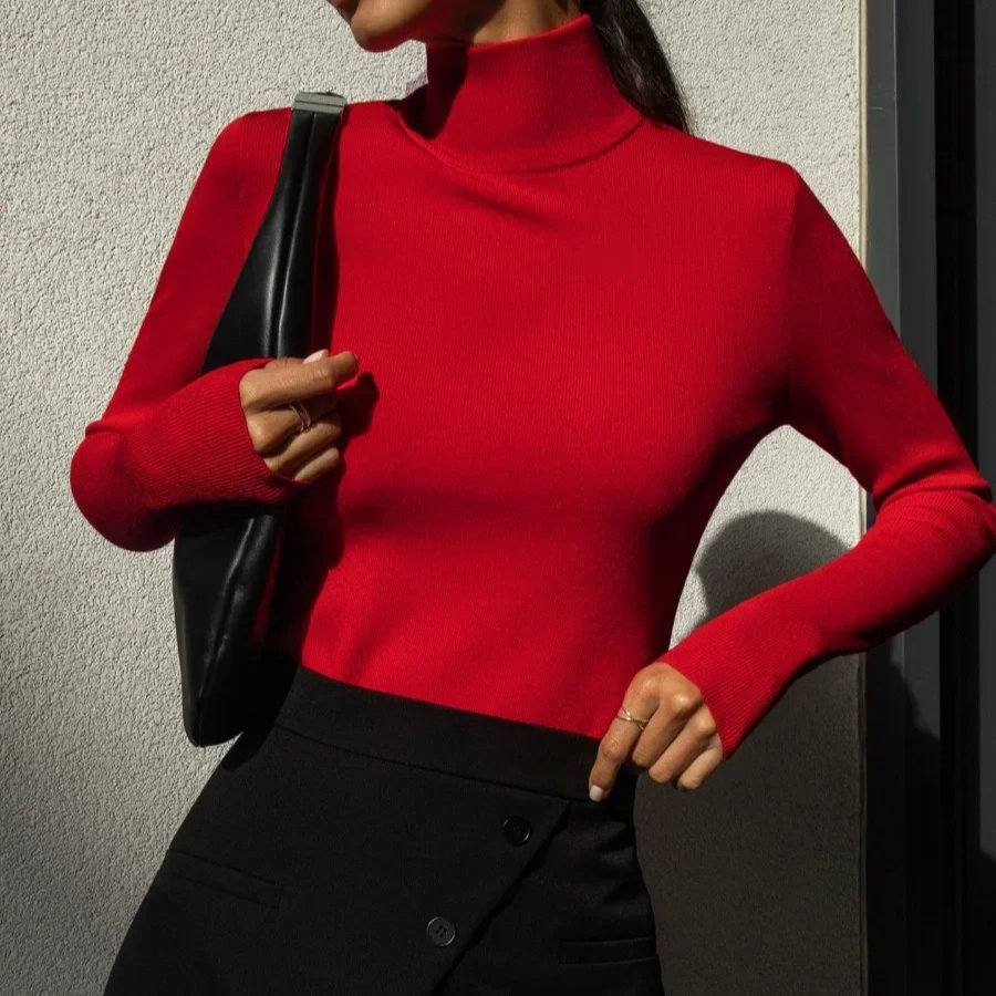 Women's Slim-Fit Turtleneck Pullover – Soft Knit Sweater for Autumn and Winter