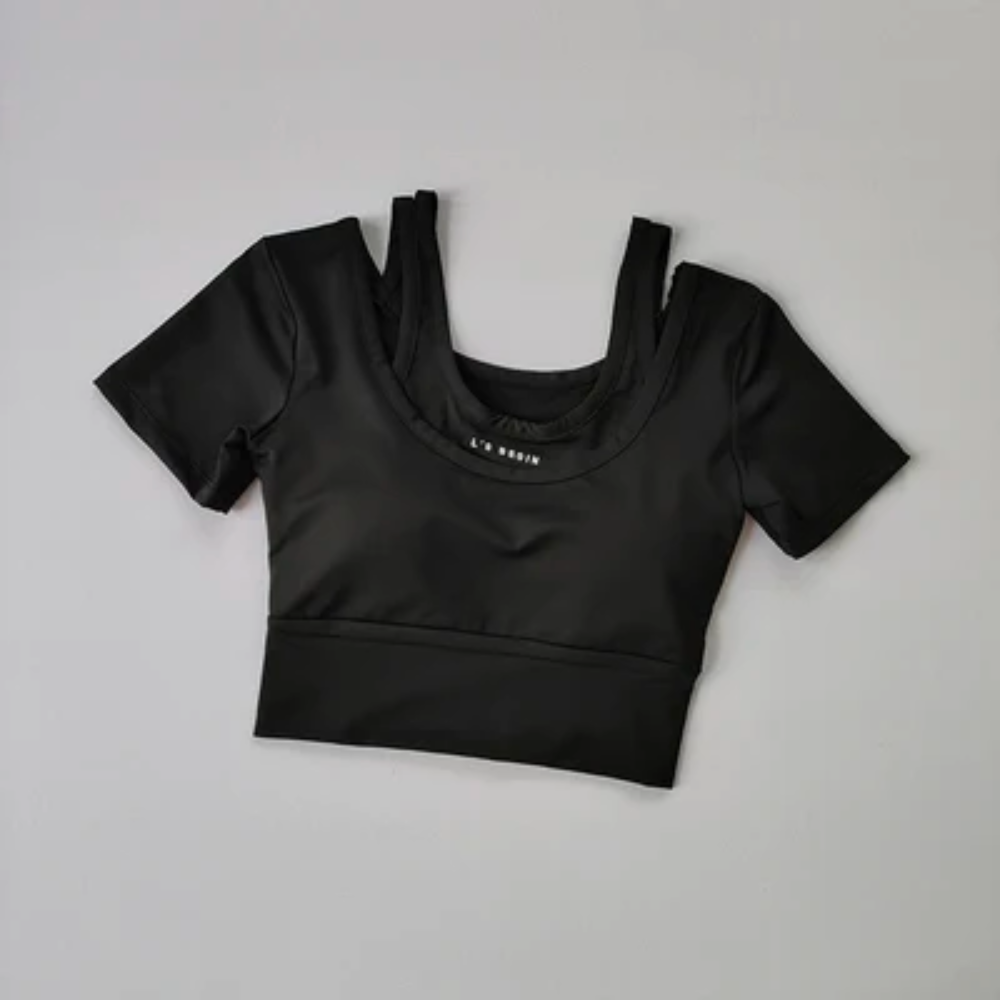 Two-Piece Yoga T-Shirt – Short Sleeve Slim Fit Sports Top with Built-In Bra