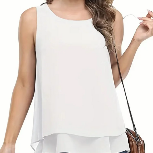 Simple Sleeveless Chiffon Tank Top – Lightweight Double Layer Summer Blouse for Women