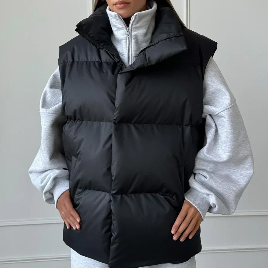 Thick Warm Sleeveless Cotton Vest Jacket – Casual High Street Style Outerwear for Autumn and Winter