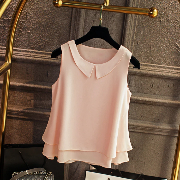 Sleeveless Chiffon Blouse with Peter Pan Collar – Oversized Summer Top for Women