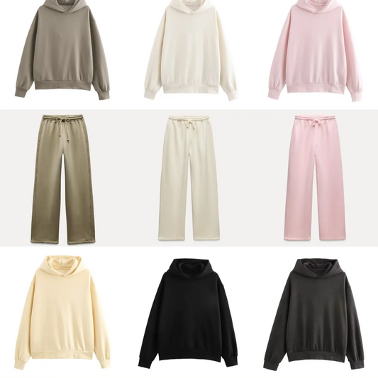 Women’s Classic Hooded Sweatshirt & Jogger Set – Loose Fit Two-Piece Loungewear for Autumn/Winter