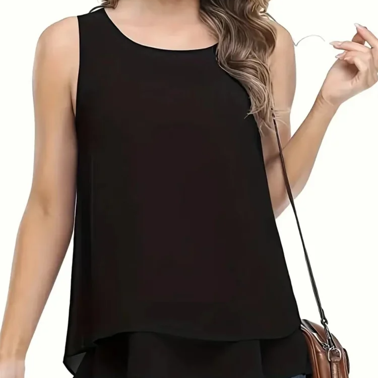 Simple Sleeveless Chiffon Tank Top – Lightweight Double Layer Summer Blouse for Women