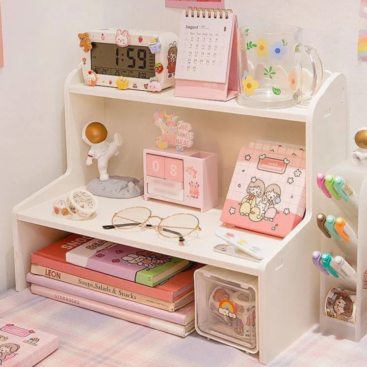 2-Layer Desktop Storage Organizer – Multifunctional Shelf for Skincare, Cosmetics, Stationery & Books