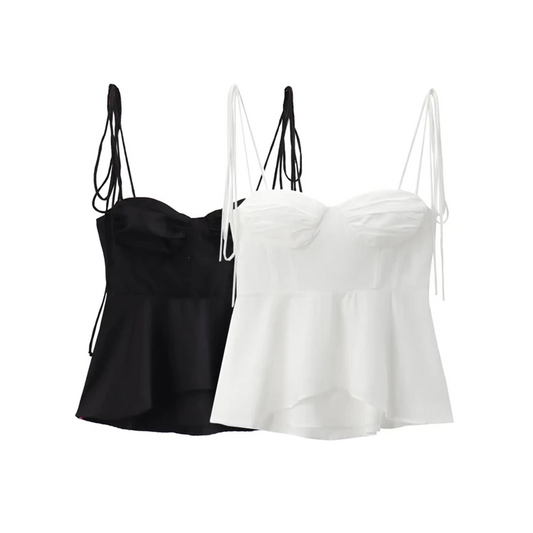 Asymmetric Bustier Camisole Top – Sweetheart Neck with Tie Straps and Side Zipper