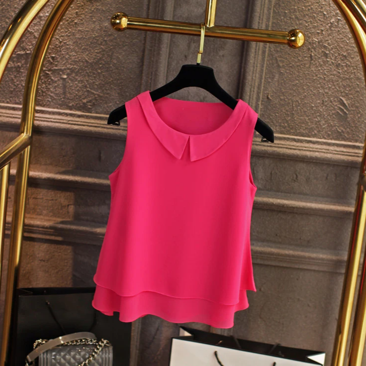 Sleeveless Chiffon Blouse with Peter Pan Collar – Oversized Summer Top for Women