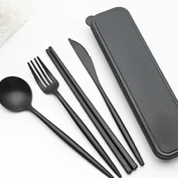 4PCS Portable Wheat Straw Cutlery Set – Spoon, Fork, Chopsticks with Storage Box for Travel & Daily Use