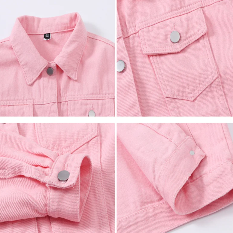 Women's Pure Color Denim Jacket – Lapel Collar Single-Breasted Short Coat with Pockets